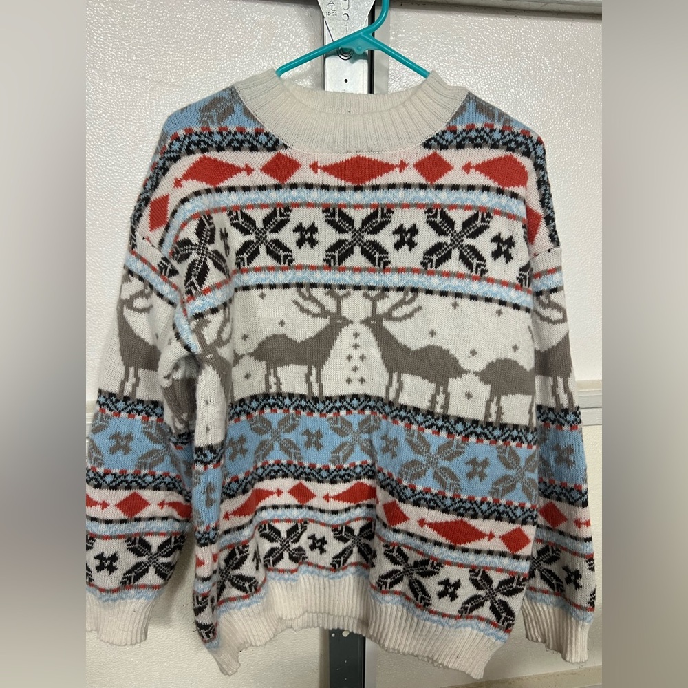 Winter Wonderland Reindeer Sweater - Red, Blue, Gray